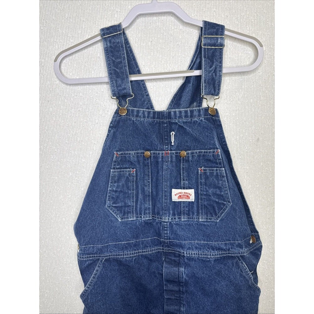 Round House Mens Blue Denim Bib Overalls 34x30 Carpenter Pants Workwear Lot 966